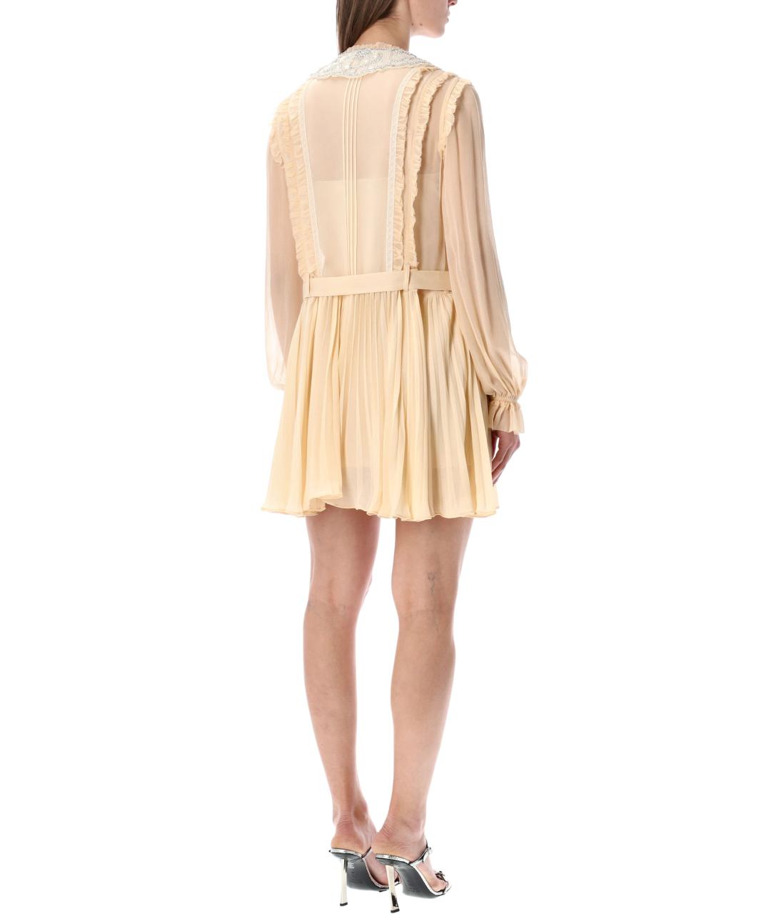 SELF-PORTRAIT Бежевое вискозное повседневное платье, фото 2