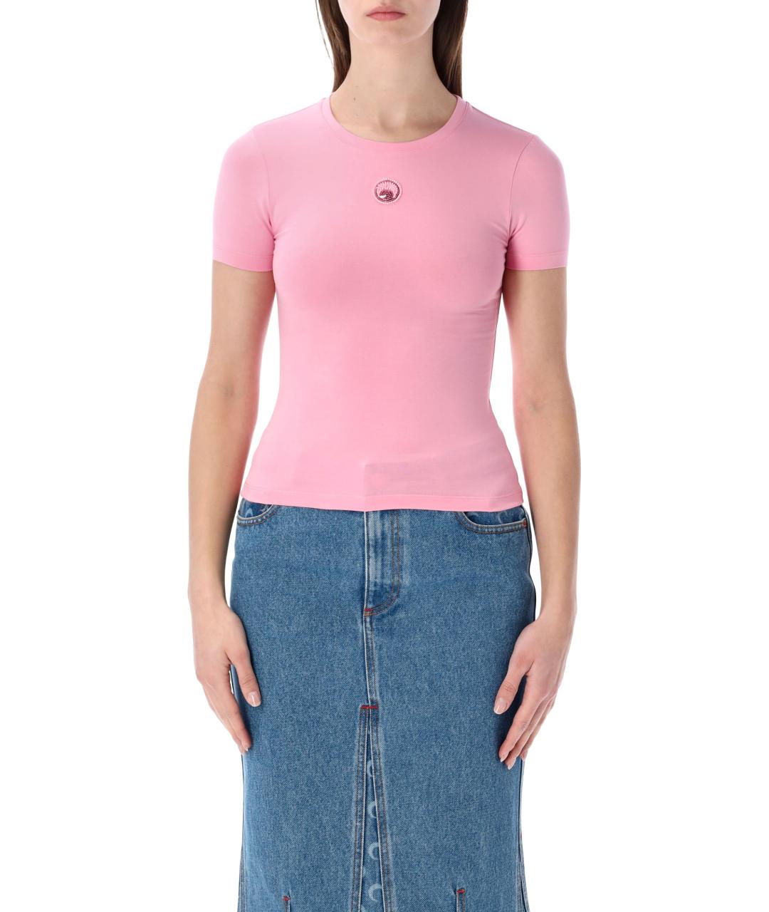 MARINE SERRE Розовая хлопковая футболка, фото 1