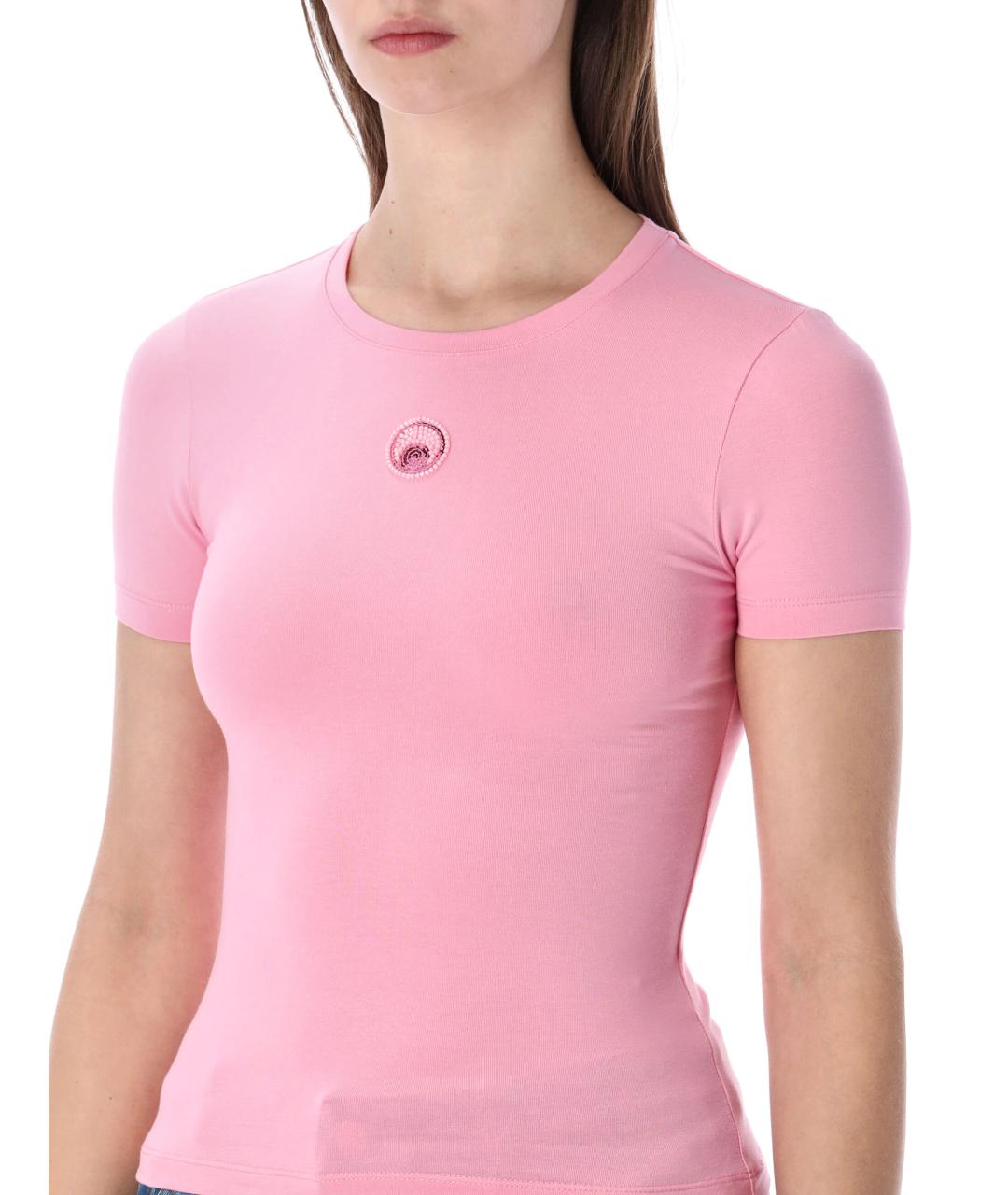 MARINE SERRE Розовая хлопковая футболка, фото 3