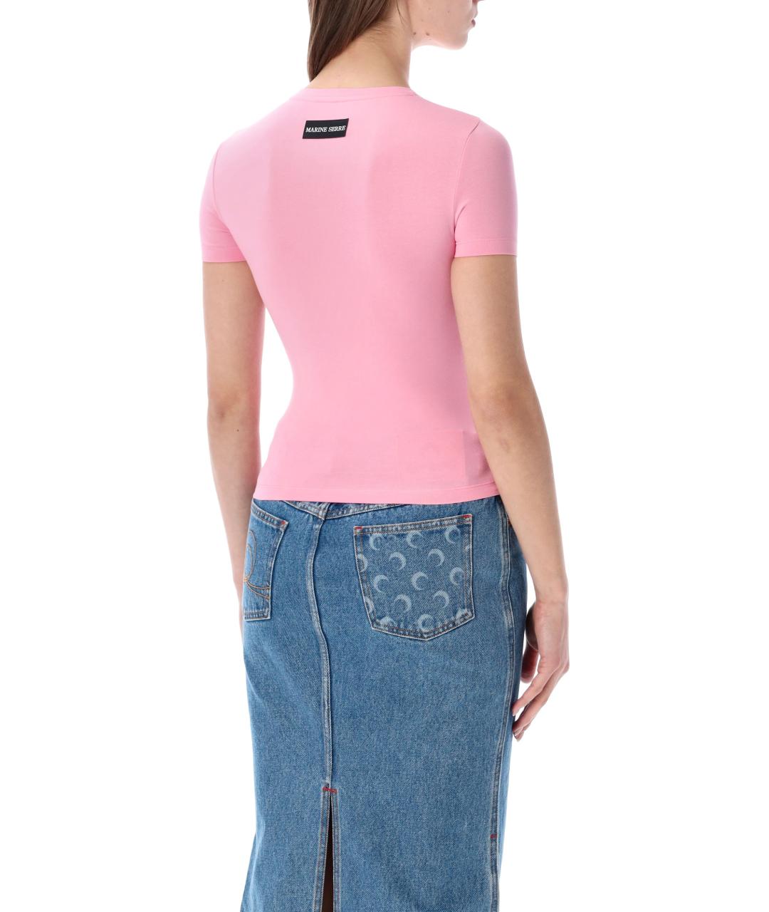 MARINE SERRE Розовая хлопковая футболка, фото 2