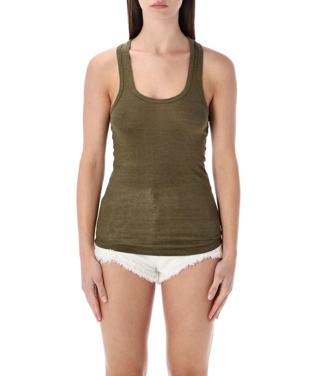 ISABEL MARANT Хаки льняная майка, фото 1