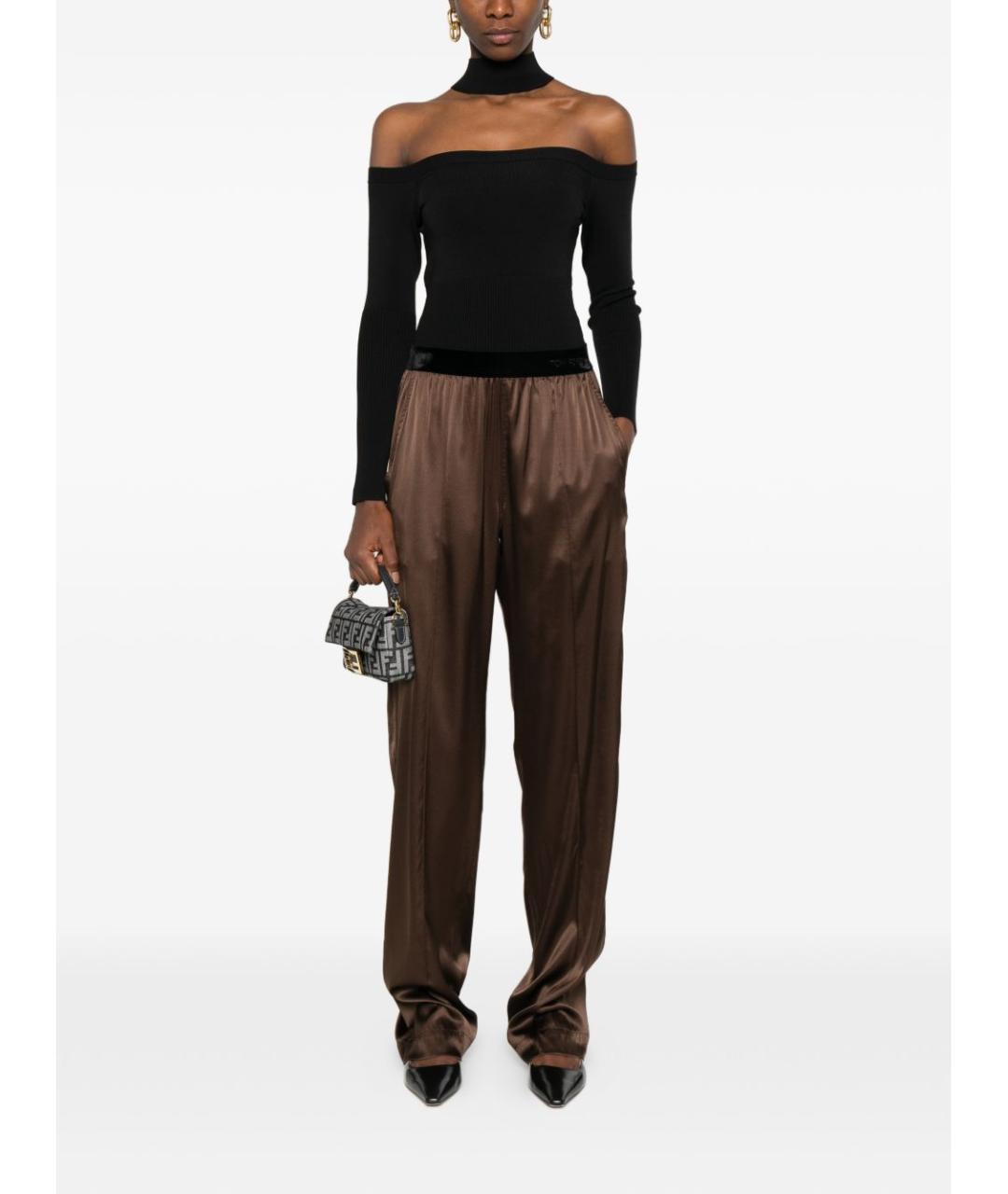 TOM FORD Коричневые шелковые прямые брюки, фото 2