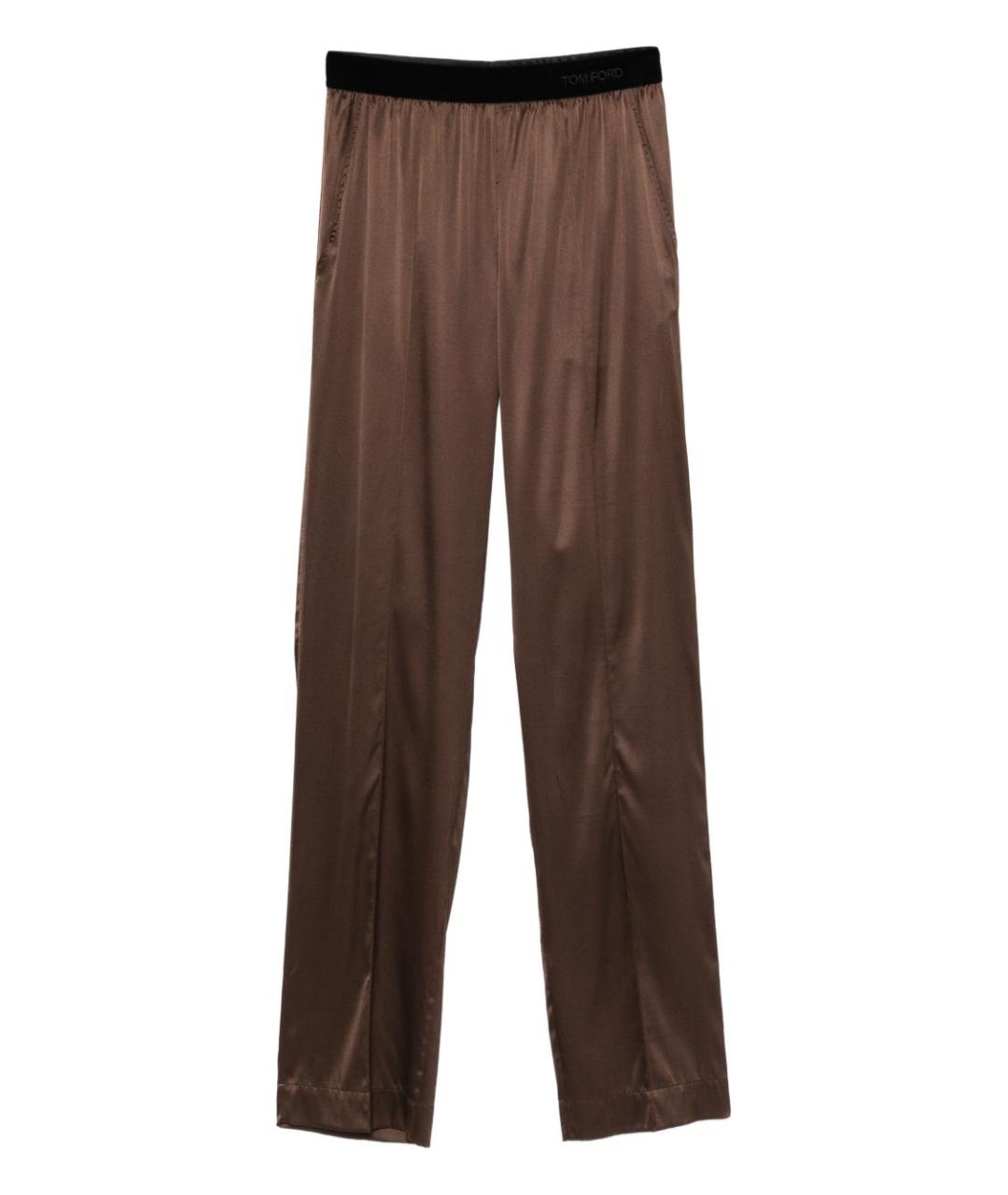 TOM FORD Коричневые шелковые прямые брюки, фото 1