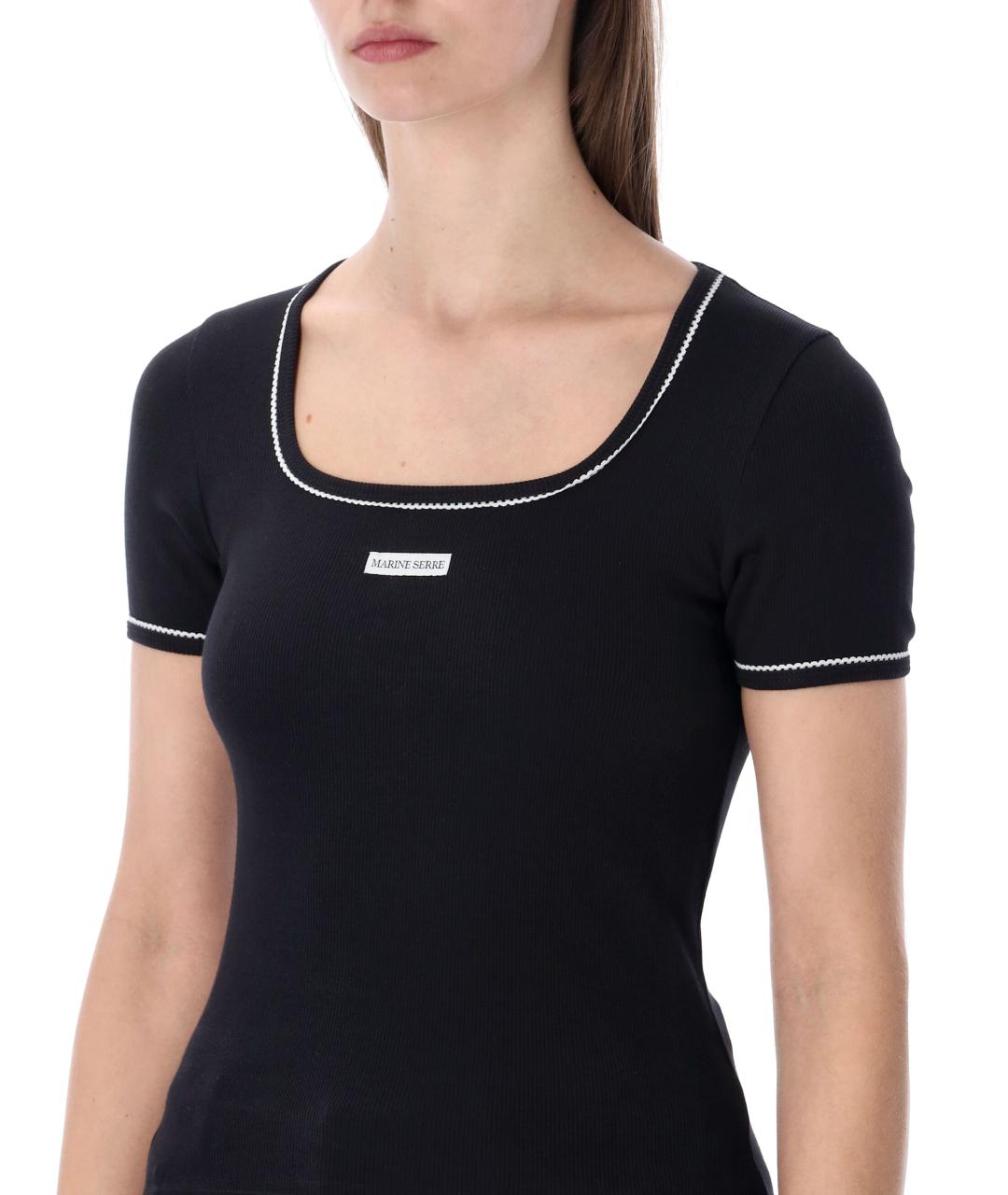 MARINE SERRE Черная хлопковая футболка, фото 3