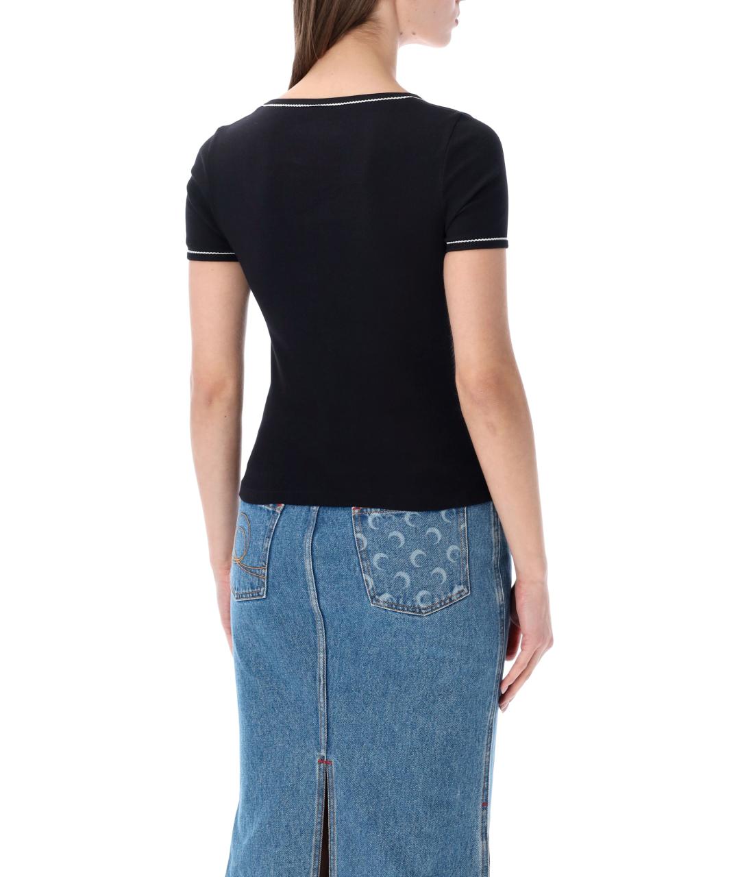 MARINE SERRE Черная хлопковая футболка, фото 2