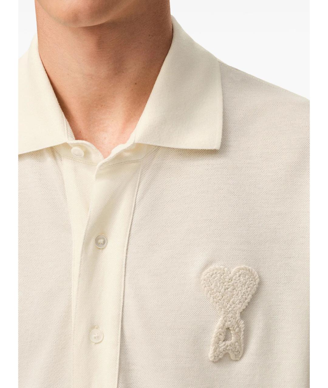 Ami Paris Бежевое хлопковое поло с коротким рукавом, фото 4