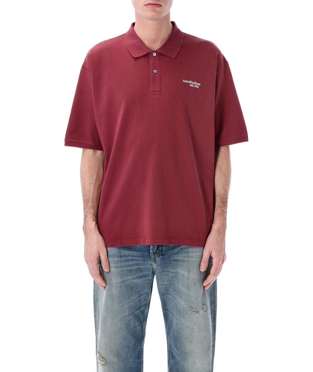 ACNE STUDIOS Бордовое хлопковое поло с коротким рукавом, фото 1