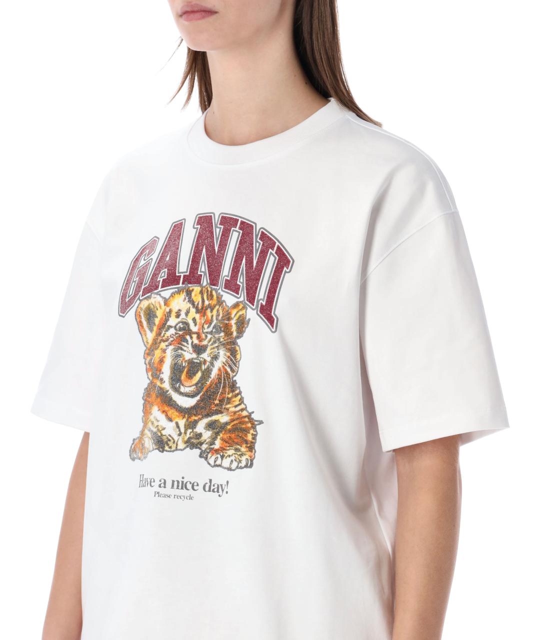 GANNI Белая хлопковая футболка, фото 3