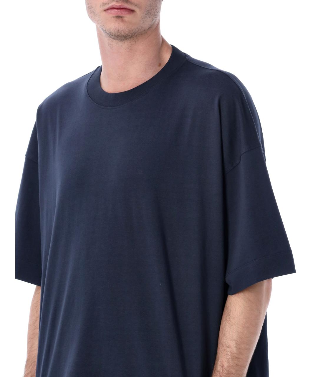 DRIES VAN NOTEN Темно-синяя хлопковая футболка, фото 3