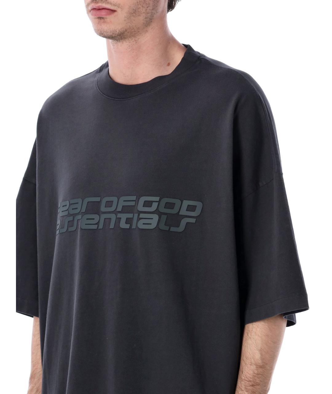 FEAR OF GOD ESSENTIALS Антрацитовая хлопковая футболка, фото 3
