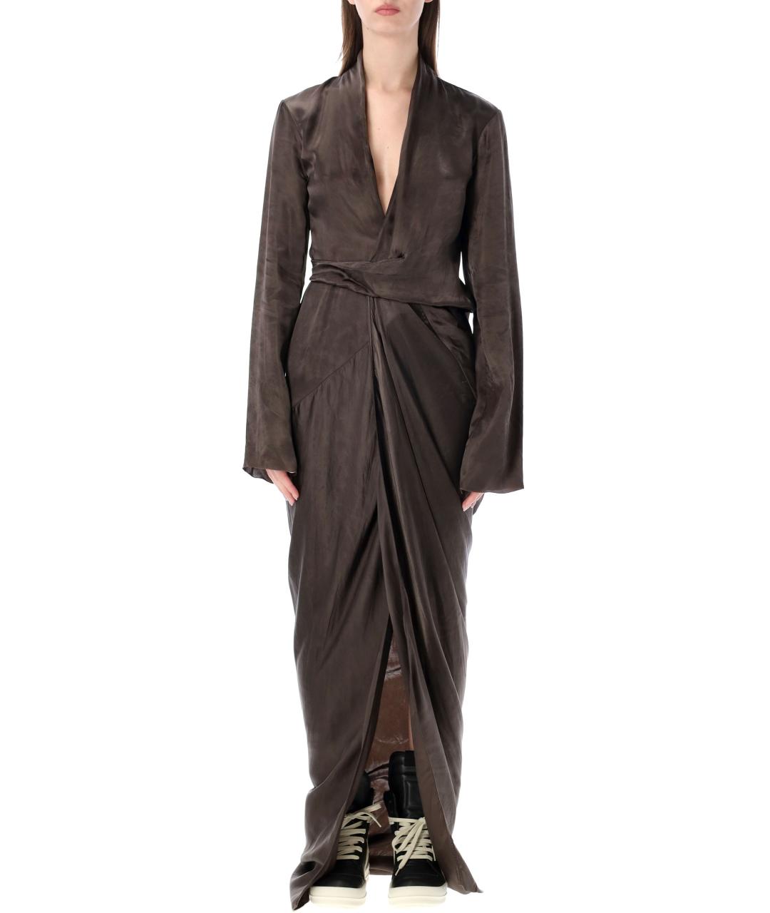 RICK OWENS Коричневое вискозное платье, фото 1