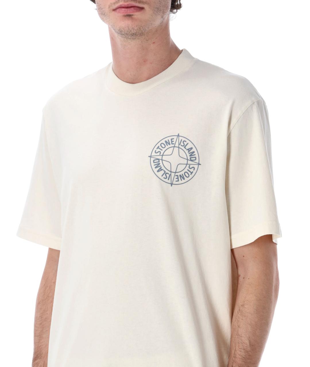 STONE ISLAND Белая хлопковая футболка, фото 3