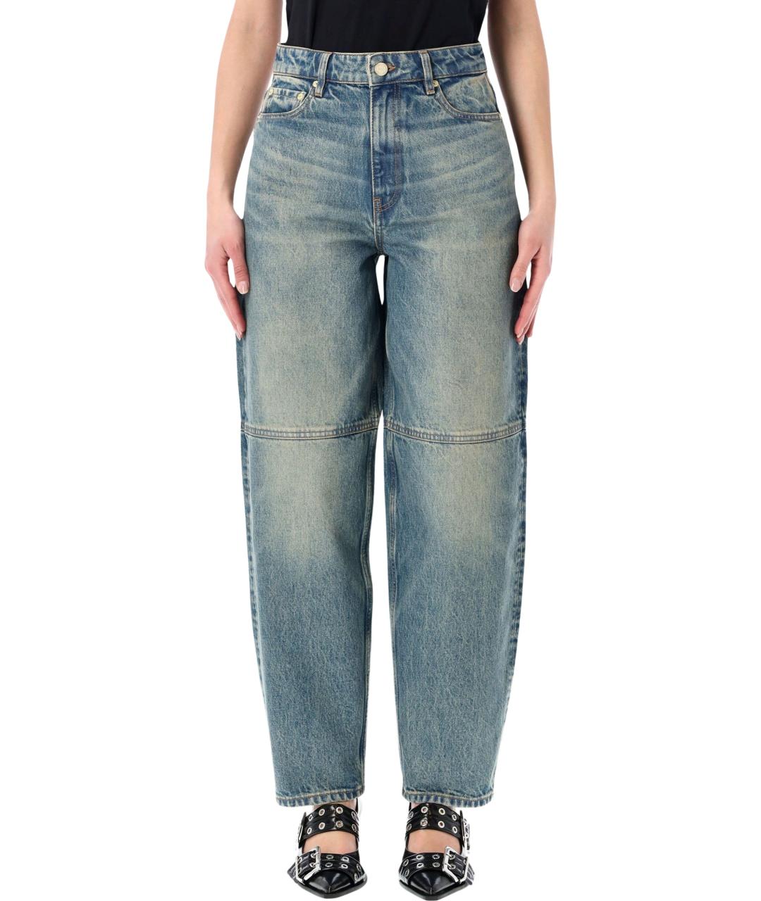 GANNI Синие хлопковые прямые джинсы, фото 4