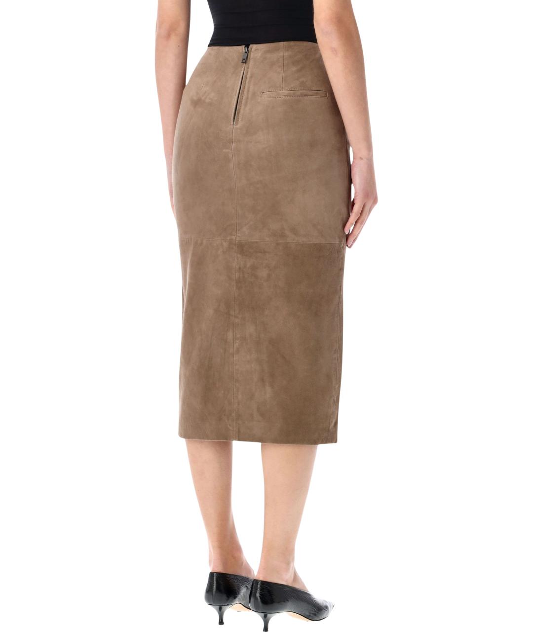 ROTATE Бежевая замшевая юбка миди, фото 2