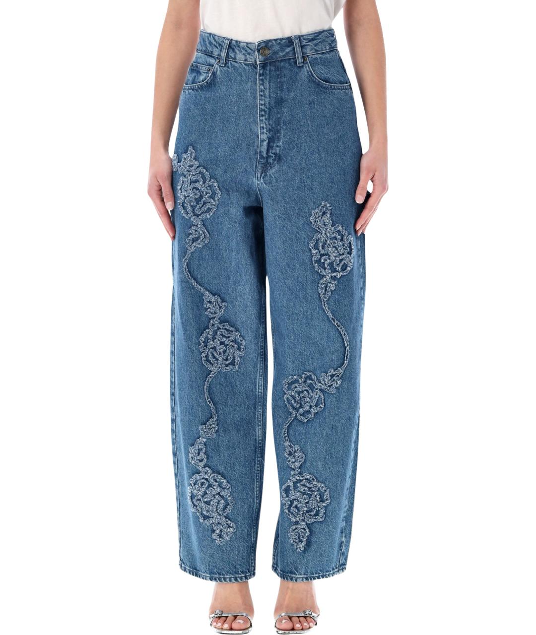 ROTATE Синие хлопковые прямые джинсы, фото 4