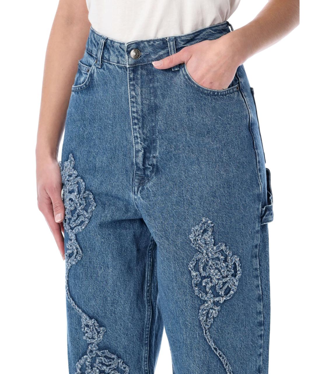 ROTATE Синие хлопковые прямые джинсы, фото 3