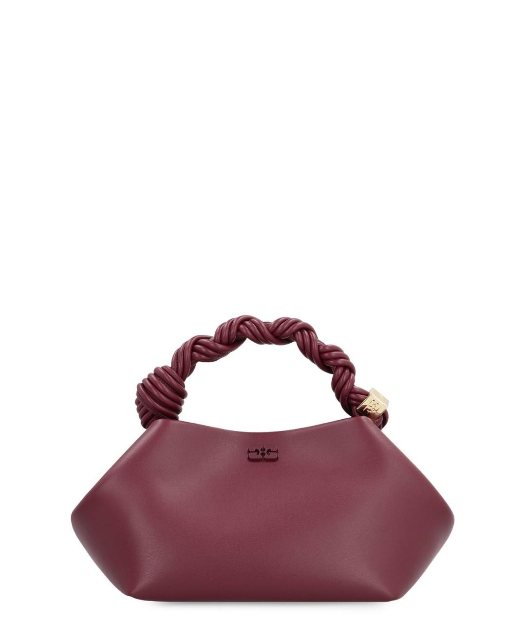 GANNI Бордовая кожаная сумка с короткими ручками, фото 1