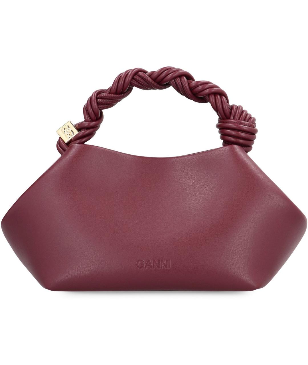 GANNI Бордовая кожаная сумка с короткими ручками, фото 4
