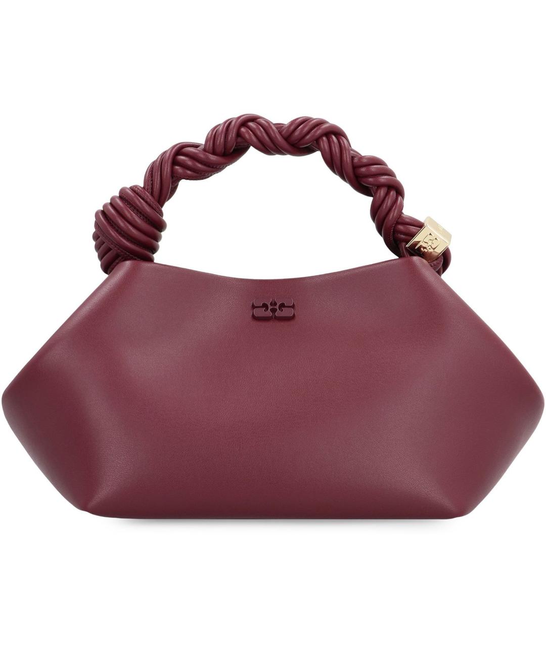 GANNI Бордовая кожаная сумка с короткими ручками, фото 2