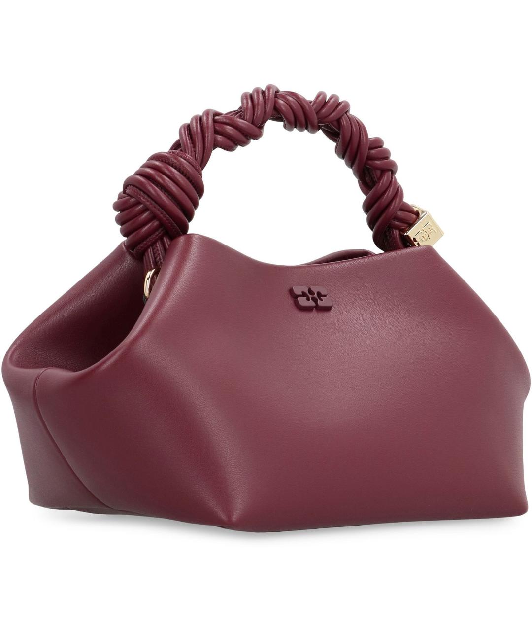 GANNI Бордовая кожаная сумка с короткими ручками, фото 3