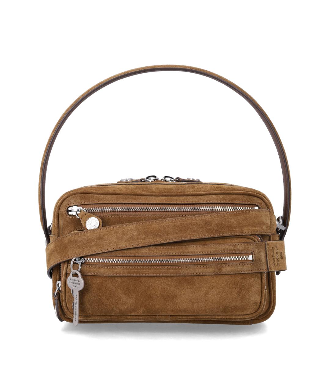 ACNE STUDIOS Коричневая замшевая сумка с короткими ручками, фото 1