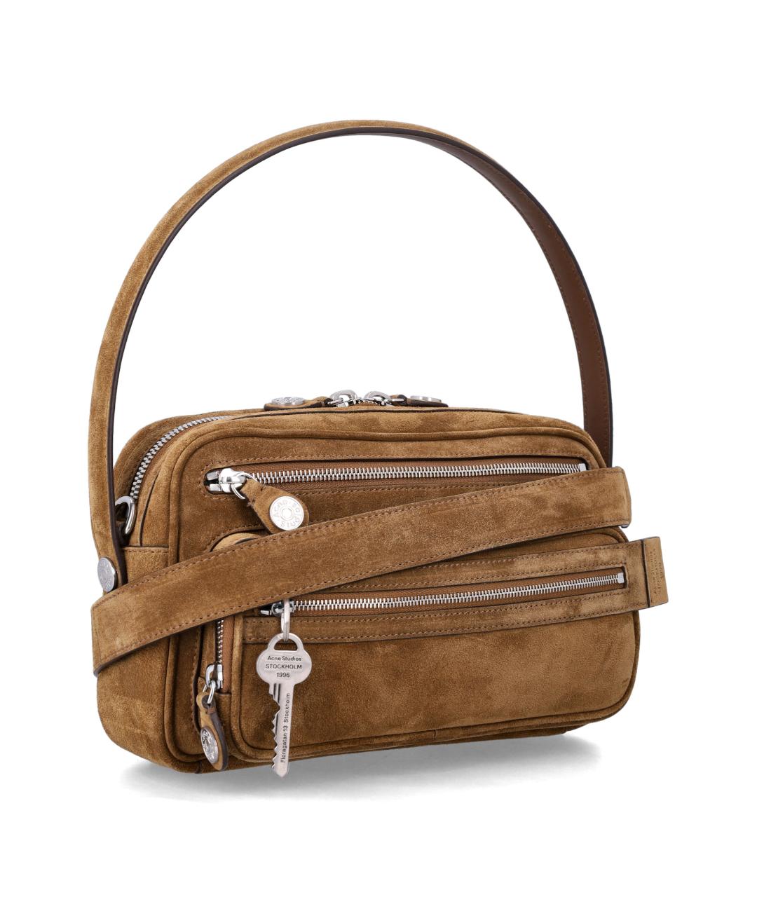 ACNE STUDIOS Коричневая замшевая сумка с короткими ручками, фото 2