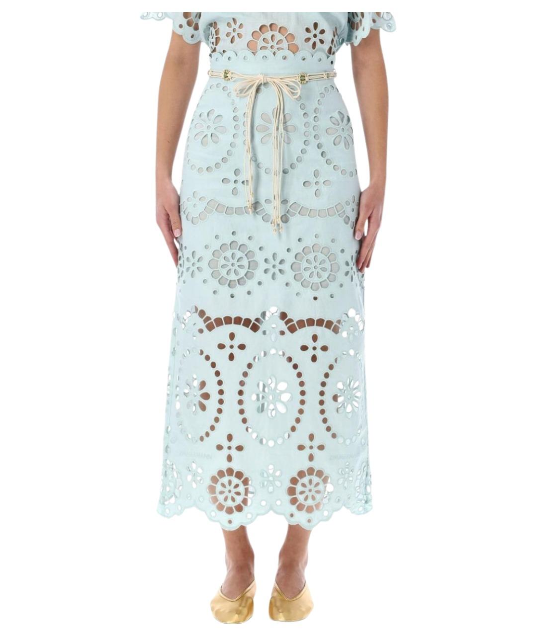 ZIMMERMANN Голубая льняная юбка миди, фото 1