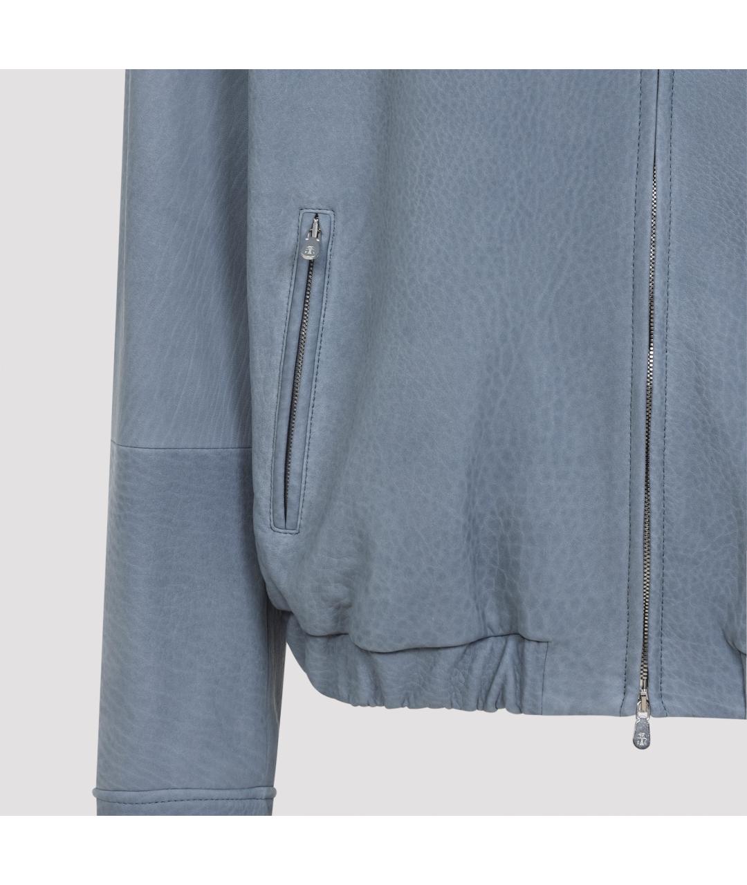 BRUNELLO CUCINELLI Синяя кожаная куртка, фото 4