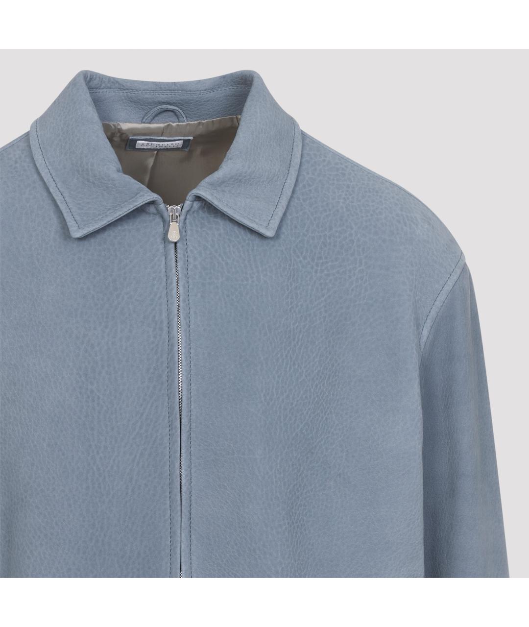 BRUNELLO CUCINELLI Синяя кожаная куртка, фото 3