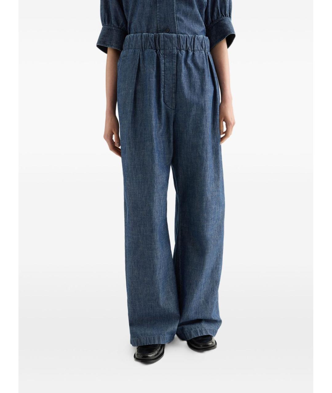 JIL SANDER Синие хлопковые прямые брюки, фото 2