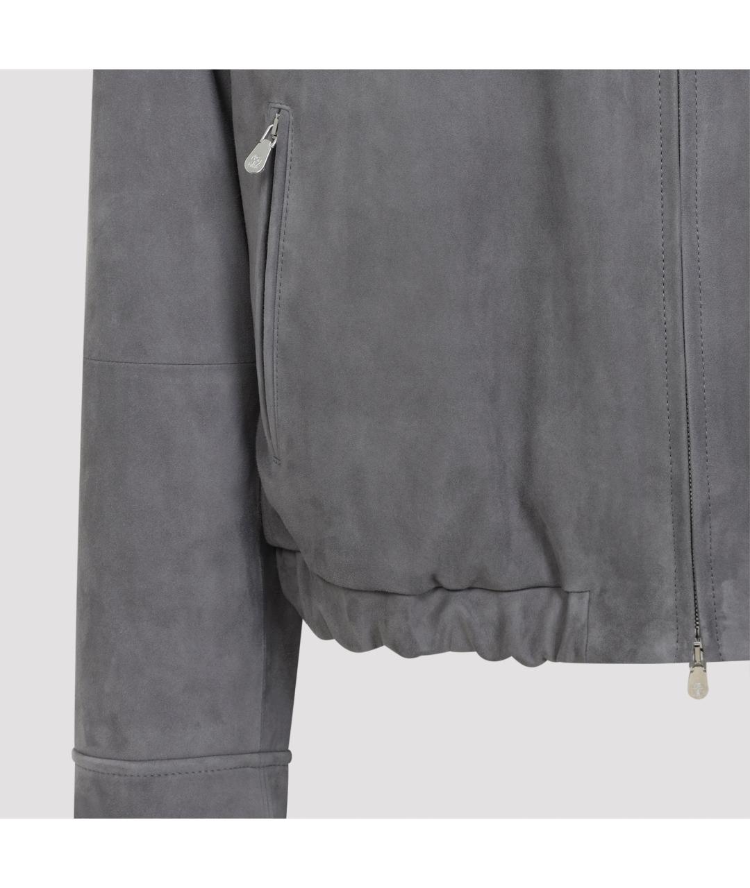BRUNELLO CUCINELLI Серая кожаная куртка, фото 3