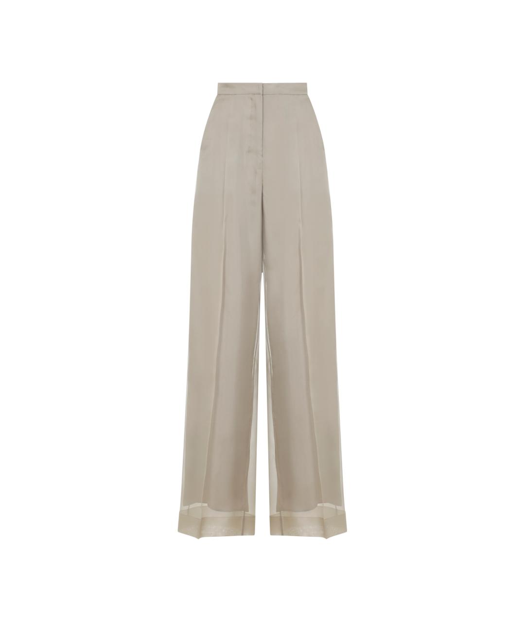 MAX MARA Бежевые шелковые прямые брюки, фото 1