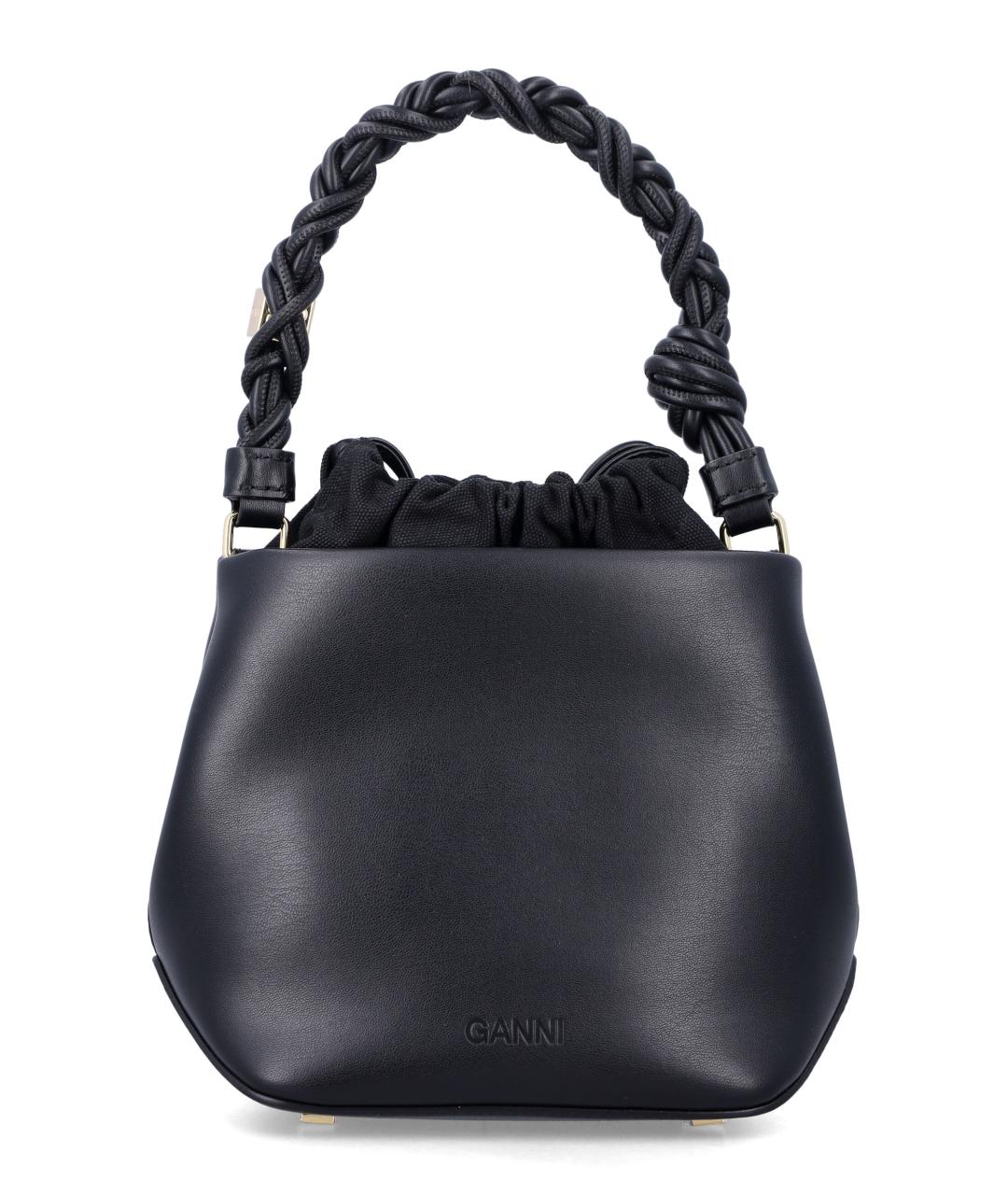 GANNI Черная кожаная сумка с короткими ручками, фото 3