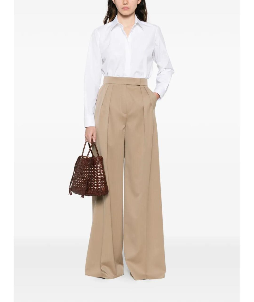 MAX MARA Бежевые шерстяные прямые брюки, фото 2
