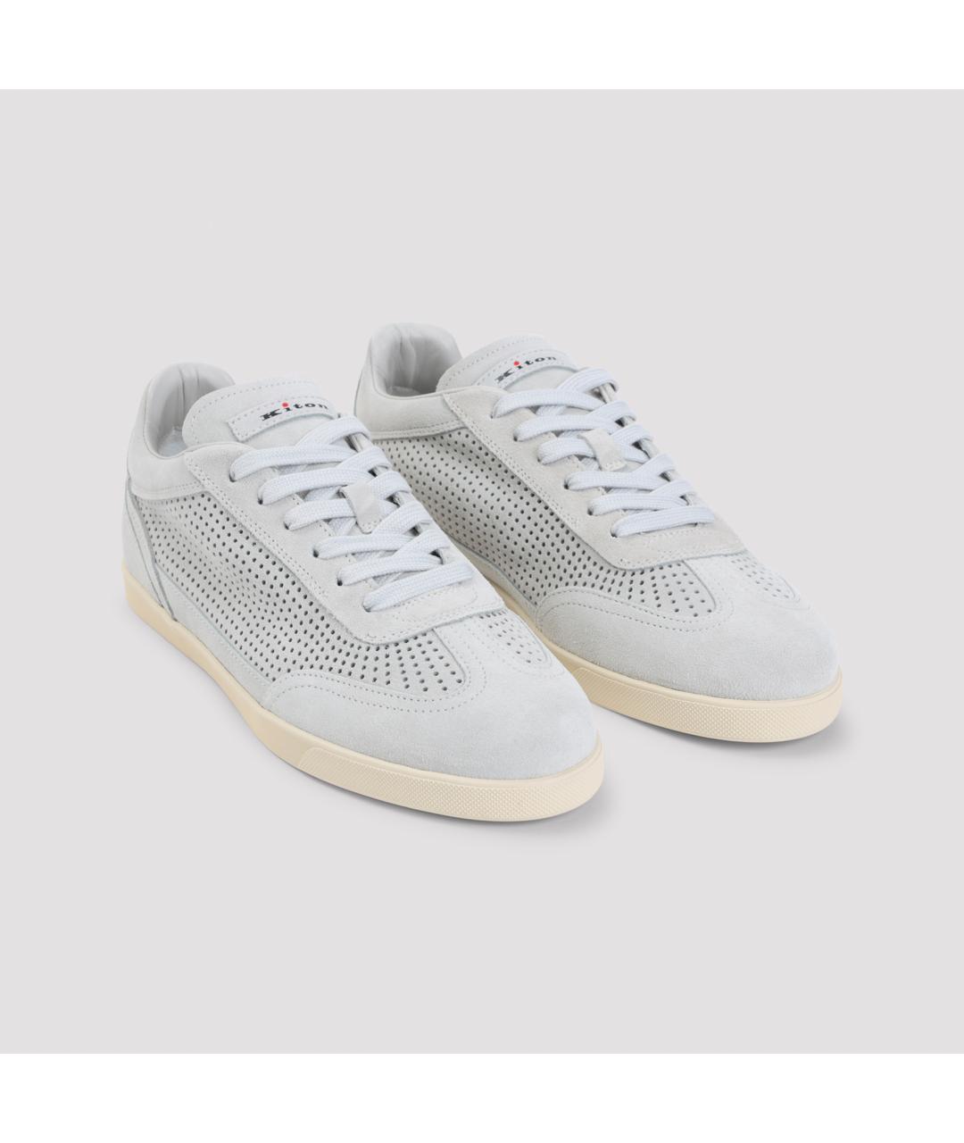 KITON Белые кожаные низкие кроссовки / кеды, фото 3