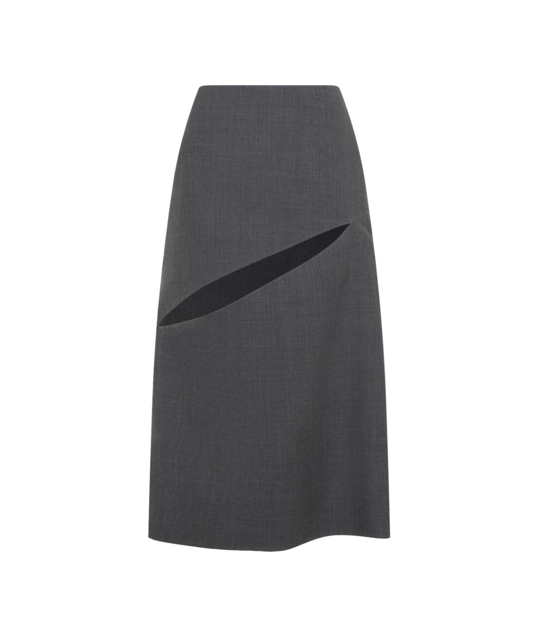 JIL SANDER Серая шерстяная юбка миди, фото 1