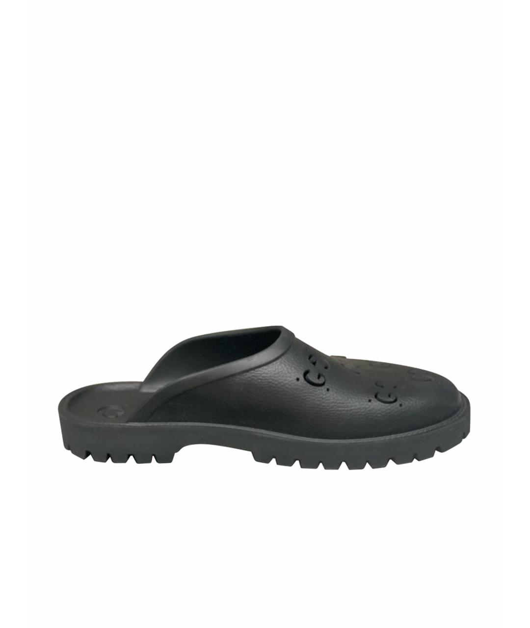 GUCCI Черные резиновые шлепанцы, фото 1