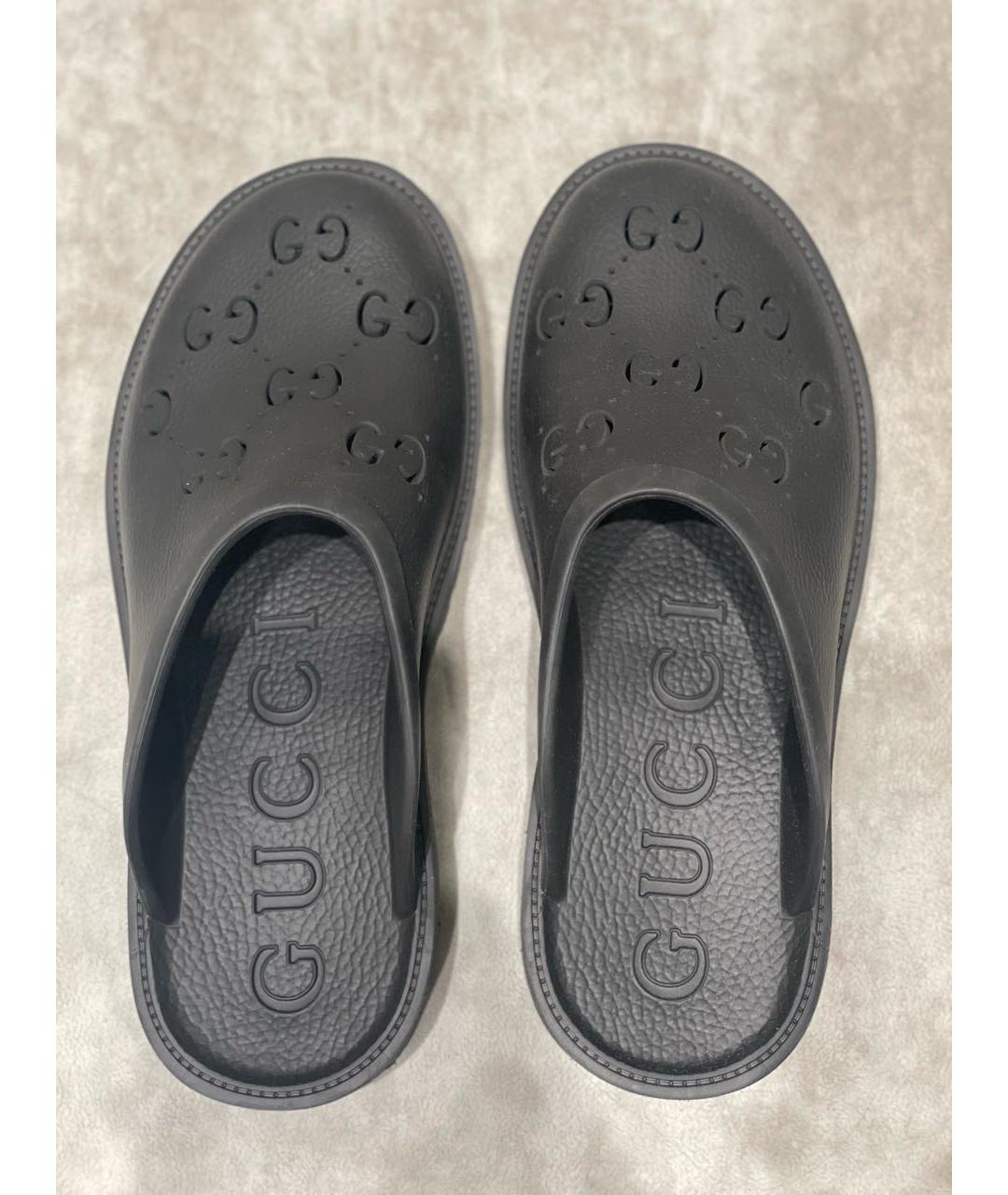 GUCCI Черные резиновые шлепанцы, фото 5