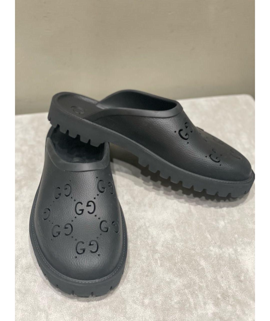 GUCCI Черные резиновые шлепанцы, фото 2