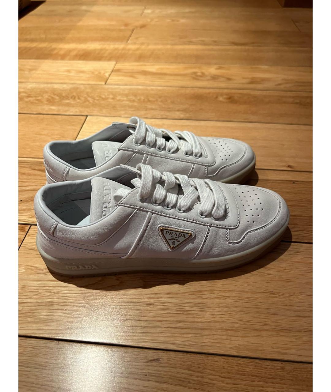 PRADA Белые кожаные кроссовки, фото 7