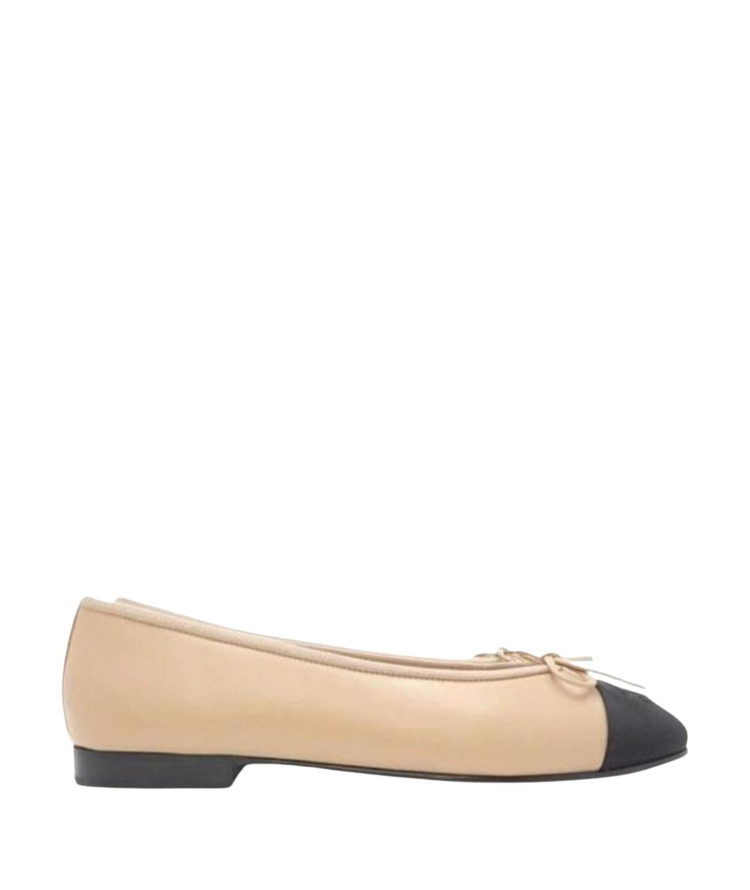 CHANEL Бежевые кожаные балетки, фото 1