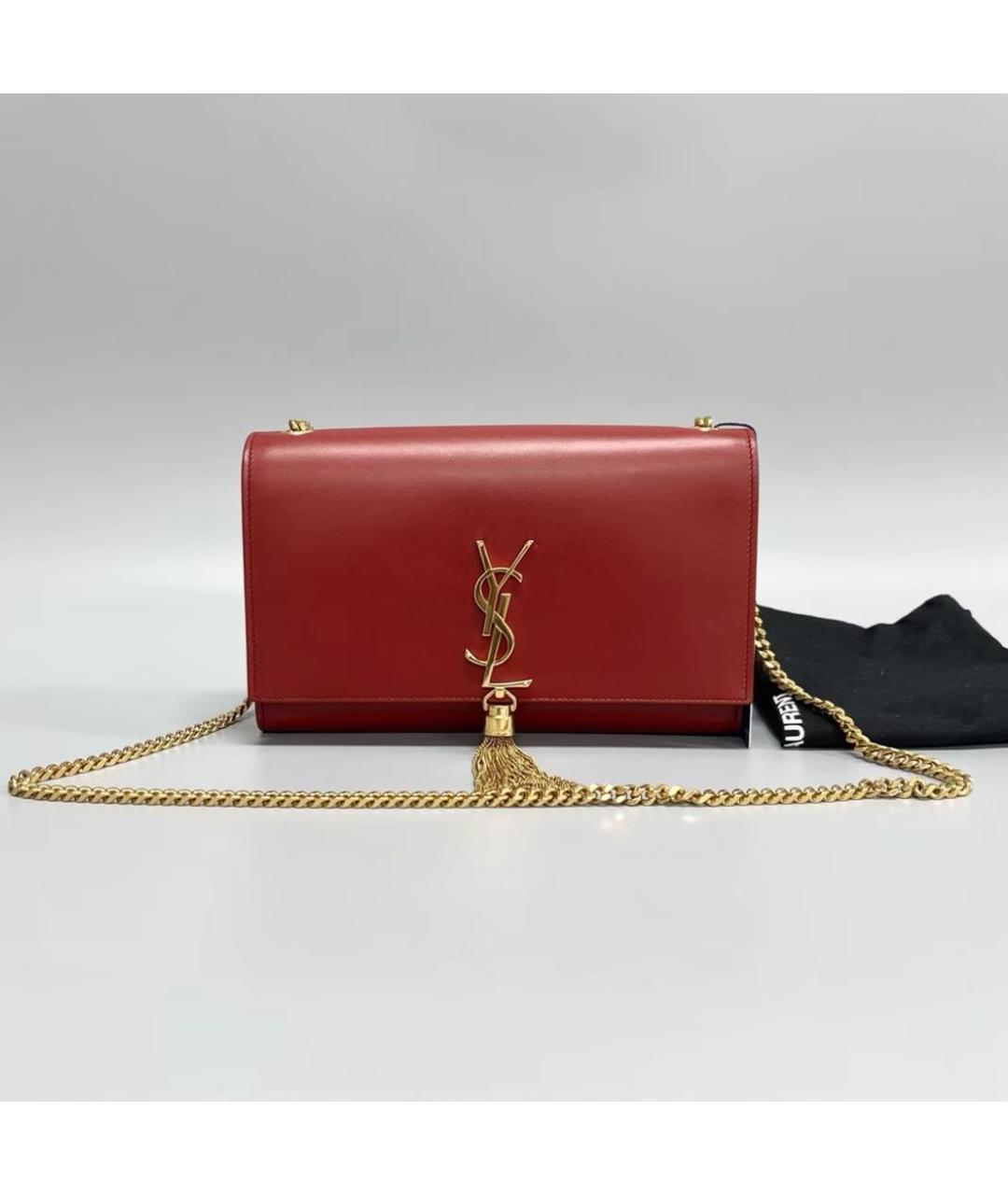 SAINT LAURENT Красная кожаная сумка через плечо, фото 5