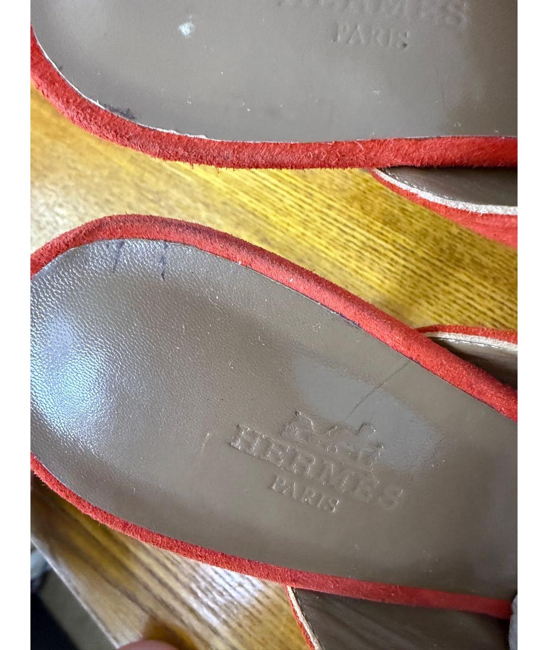 HERMES Коралловые замшевые мюли, фото 8
