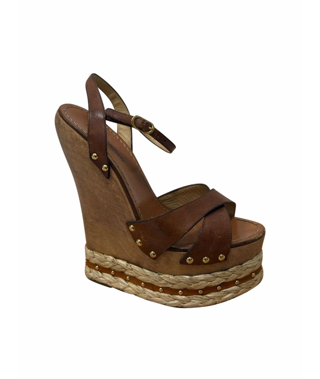 DOLCE&GABBANA Коричневые кожаные босоножки, фото 1