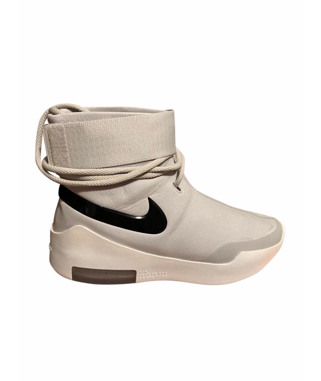 NIKE Серые кожаные высокие кроссовки / кеды, фото 1