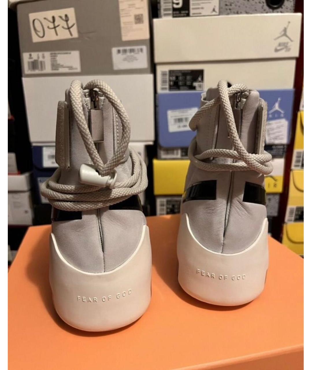 NIKE Серые кожаные высокие кроссовки / кеды, фото 2