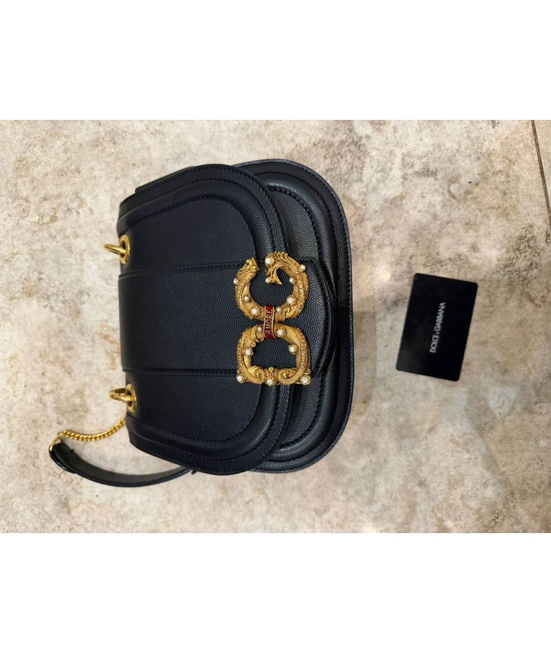 DOLCE&GABBANA Черная кожаная сумка через плечо, фото 6