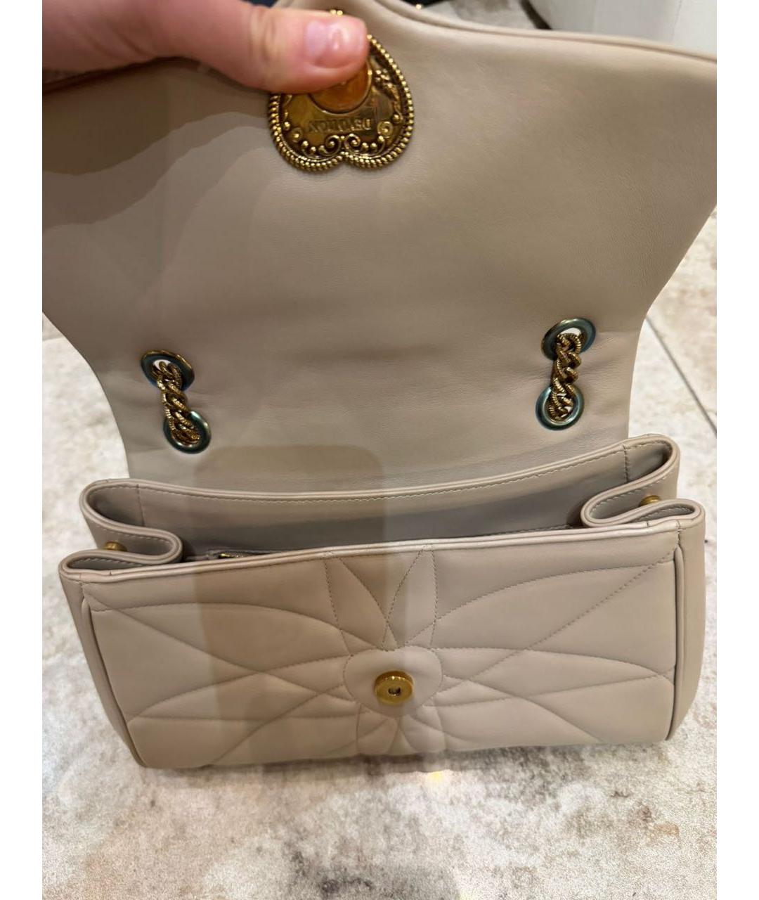 DOLCE&GABBANA Бежевая кожаная сумка через плечо, фото 4