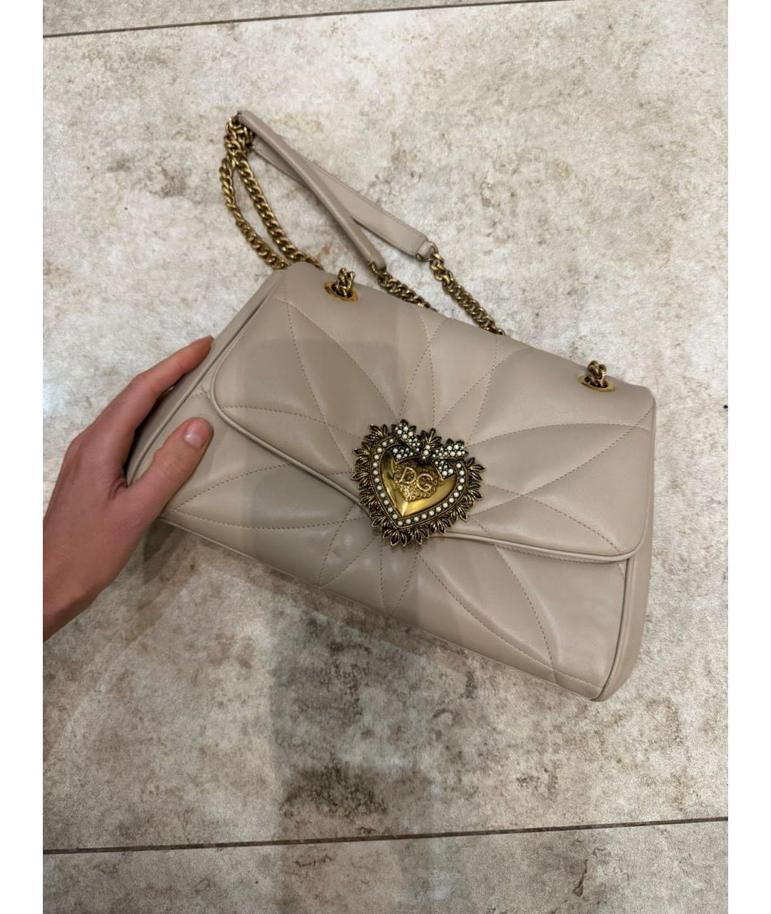 DOLCE&GABBANA Бежевая кожаная сумка через плечо, фото 2