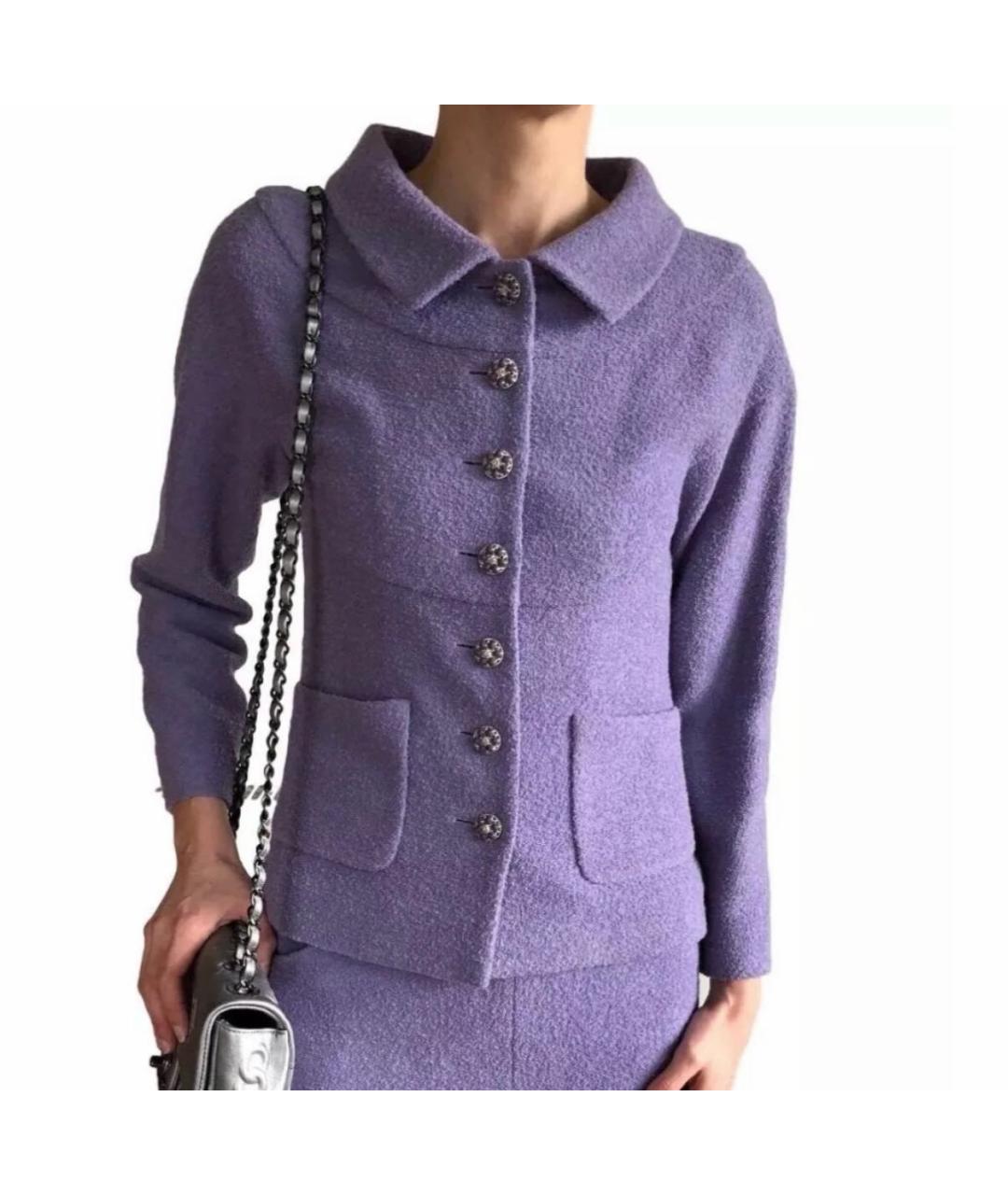 CHANEL Фиолетовый шерстяной жакет/пиджак, фото 6